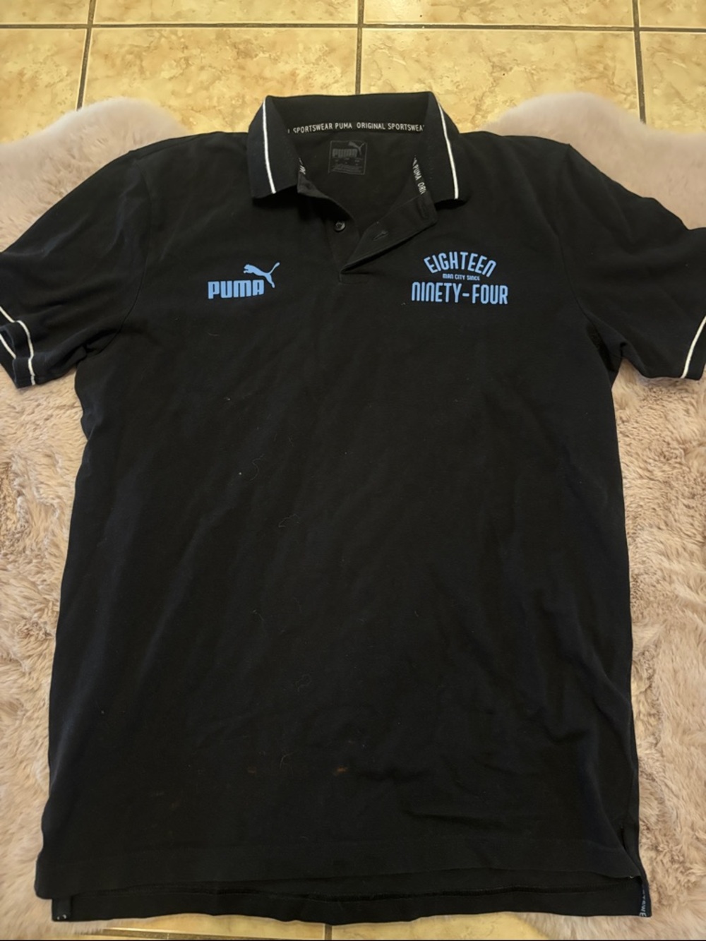 Manchester City Puma Black Polo with Light Blue Logos
